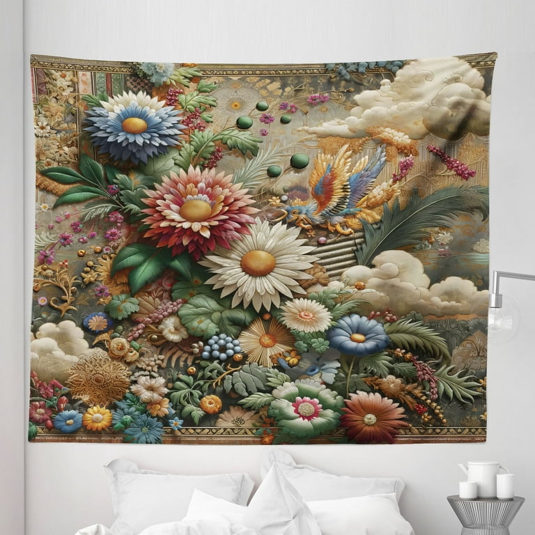 Ambesonne Floral Eucalyptus Tapestry King Size Art Nouveau Bloom 104 x88