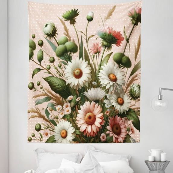 Ambesonne Floral Eucalyptus Tapestry Twin Size, Blushing Blooms, 68"x88", Blush Forest Green Pink