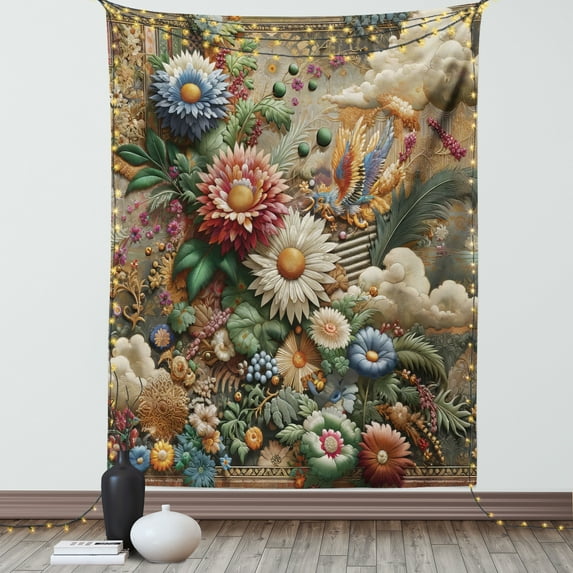 Ambesonne Floral Eucalyptus Tapestry Wall Hanging, Art Nouveau Bloom, 40"x60", Sepia Multicolor