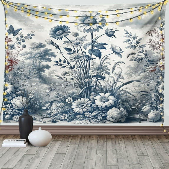 Ambesonne Floral Eucalyptus Tapestry Wall Hanging, Vintage Flowering, 80"x60", Slate Blue and Burgundy