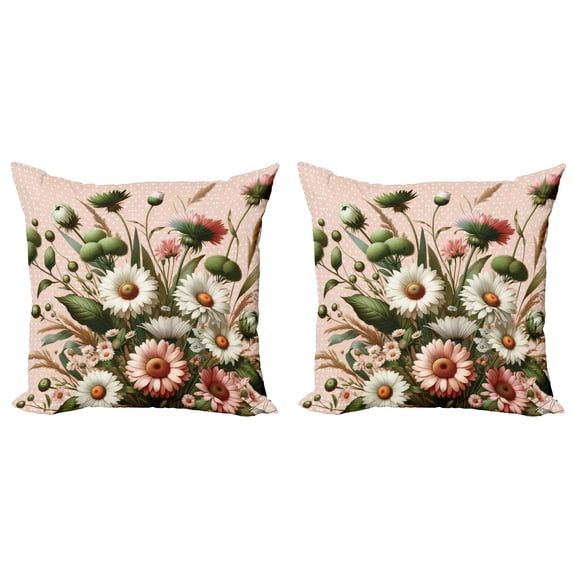 Ambesonne Floral Eucalyptus Throw Pillow Cover 2 Pack, Blushing Blooms, 16", Blush Forest Green Pink