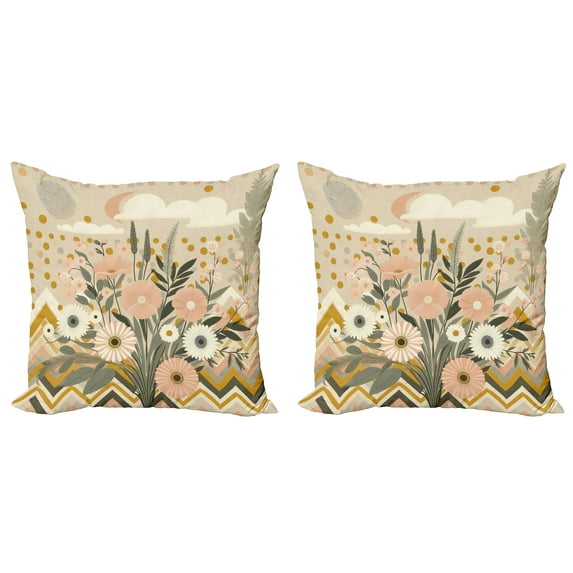 Ambesonne Floral Eucalyptus Throw Pillow Cover 2 Pack, Boho Nordic Art, 20", Blush Eggshell Amber