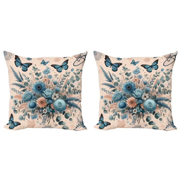 Ambesonne Floral Eucalyptus Throw Pillow Cover 2 Pack, Joyful Spring, 20", Blush and Sea Blue