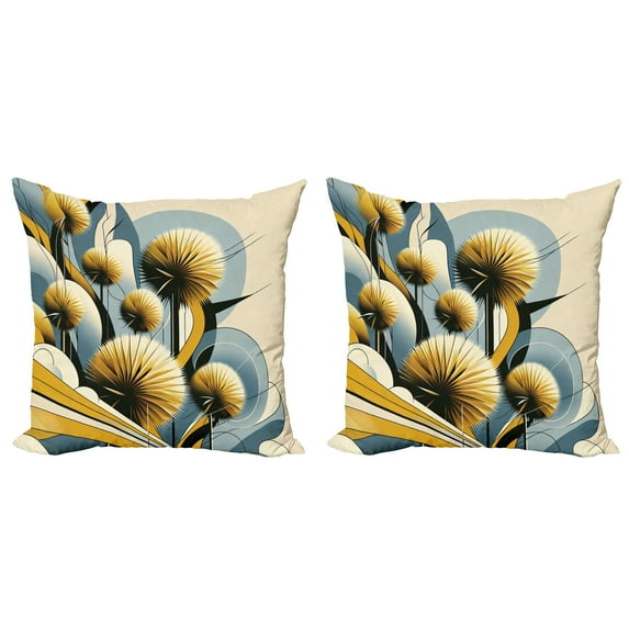 Ambesonne Floral Eucalyptus Throw Pillow Cover 2 Pack, Summery Thistles, 16", Mustard Blue Grey Cream