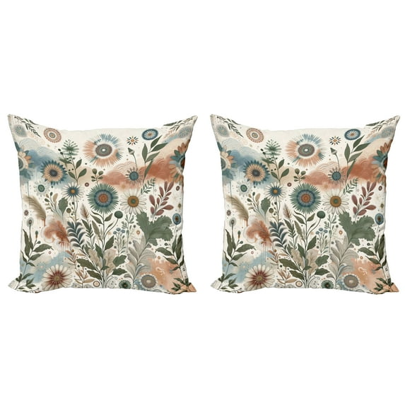 Ambesonne Floral Eucalyptus Throw Pillow Cover 2 Pack, Tender Garden, 16", Pale Rose Slate Blue