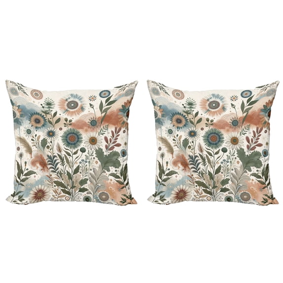 Ambesonne Floral Eucalyptus Throw Pillow Cover 2 Pack, Tender Garden, 18", Pale Rose Slate Blue