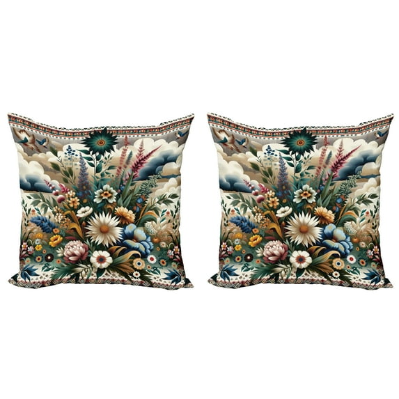 Ambesonne Floral Eucalyptus Throw Pillow Cover 2 Pack, Western Bloom, 20", Dark Tan Multicolor