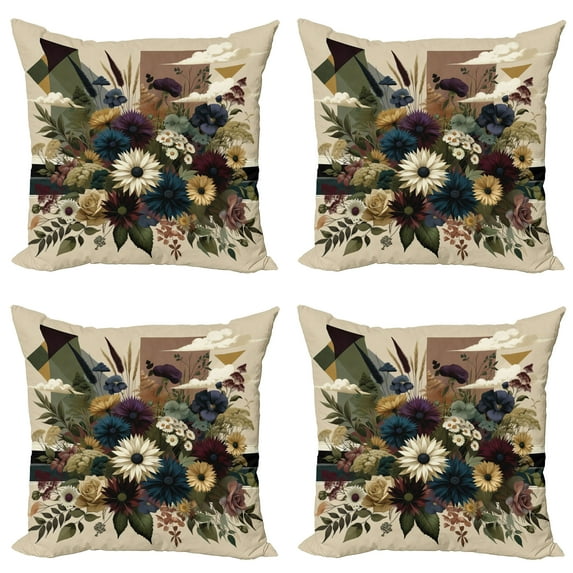Ambesonne Floral Eucalyptus Throw Pillow Cover 4 Pack, Rustic Seasonal, 24", Eggshell Maroon Green