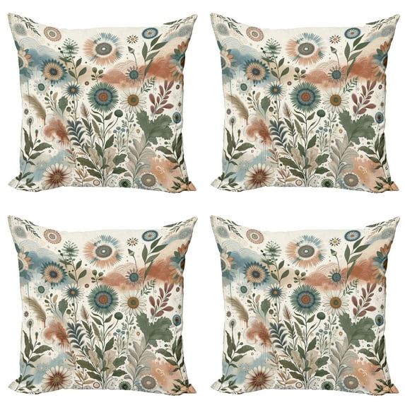 Ambesonne Floral Eucalyptus Throw Pillow Cover 4 Pack, Tender Garden, 16", Pale Rose Slate Blue