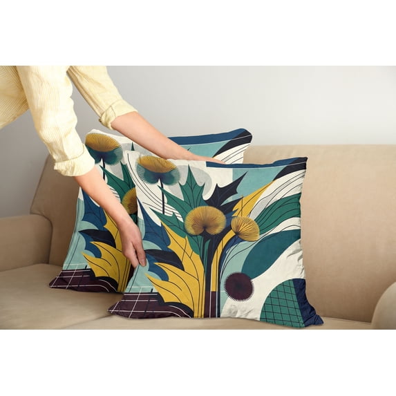 Ambesonne Floral Eucalyptus Throw Pillow Cover Pack of 2, Abstract Thistles, 2 Pcs-36"x36", Teal Mustard Blue