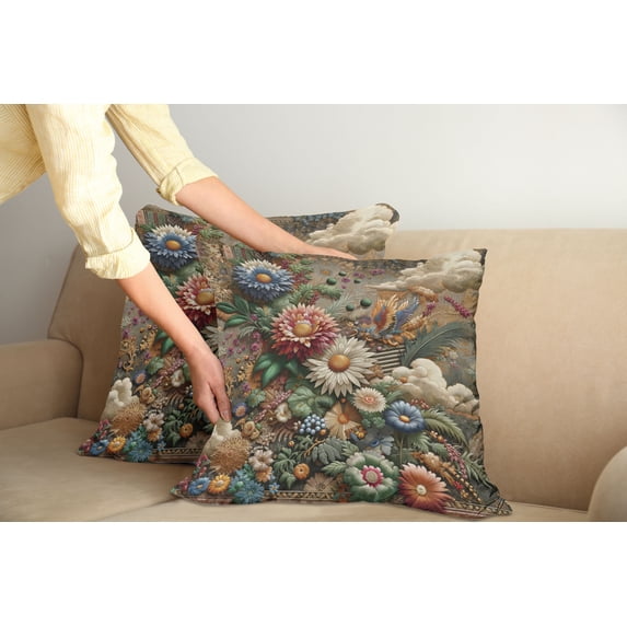 Ambesonne Floral Eucalyptus Throw Pillow Cover Pack of 2, Art Nouveau Bloom, 2 Pcs-36"x36", Sepia Multicolor