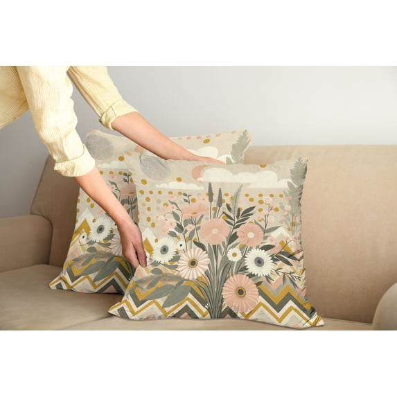 Ambesonne Floral Eucalyptus Throw Pillow Cover Pack of 2, Boho Nordic Art, 2 Pcs-36"x36", Blush Eggshell Amber