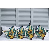 Ambesonne Floral Eucalyptus Throw Pillow Cover Pack of 4, Abstract Thistles, 4 Pcs-40"x40", Teal Mustard Blue