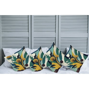 Ambesonne Floral Eucalyptus Throw Pillow Cover Pack of 4, Abstract Thistles, 4 Pcs-40"x40", Teal Mustard Blue