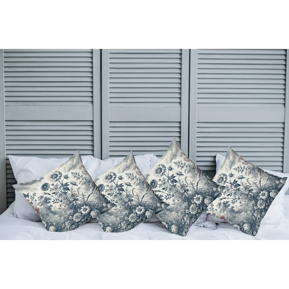 Ambesonne Floral Eucalyptus Throw Pillow Cover Pack of 4, Vintage Flowering, 4 Pcs-18" x 18", Slate Blue and Burgundy