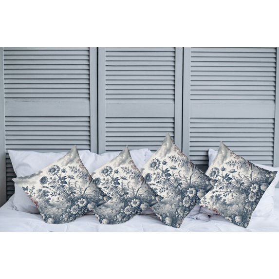 Ambesonne Floral Eucalyptus Throw Pillow Cover Pack of 4, Vintage Flowering, 4 Pcs-26" x 16", Slate Blue and Burgundy