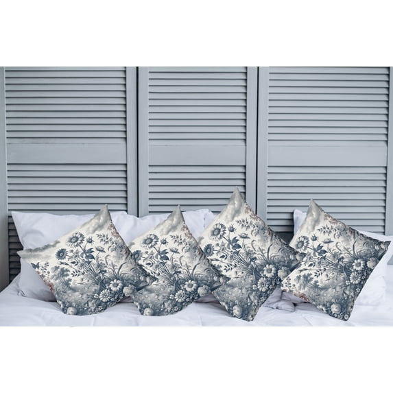 Ambesonne Floral Eucalyptus Throw Pillow Cover Pack of 4, Vintage Flowering, 4 Pcs-36"x36", Slate Blue and Burgundy