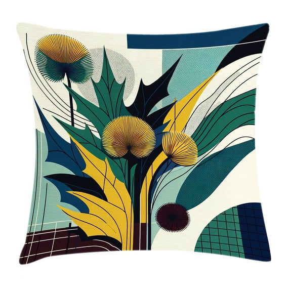 Ambesonne Floral Eucalyptus Throw Pillow Cushion Cover, Abstract Thistles, 36" X 36", Teal Mustard Blue