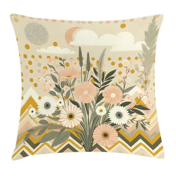 Ambesonne Floral Eucalyptus Throw Pillow Cushion Cover, Boho Nordic Art, 18" X 18", Blush Eggshell Amber