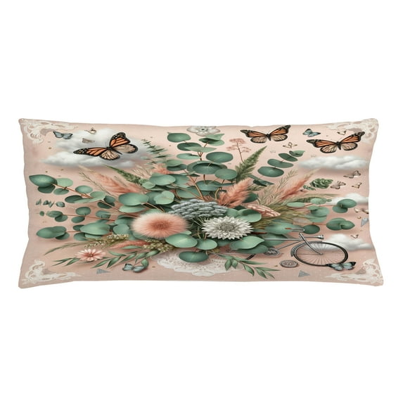 Ambesonne Floral Eucalyptus Throw Pillow Cushion Cover, Boho Wild Abloom, 36" X 16", Pale Rose Laurel Green