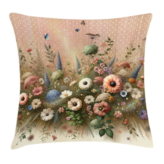 Ambesonne Floral Eucalyptus Throw Pillow Cushion Cover, Boho Wild Garden, 26" X 26", Rose and Olive Green