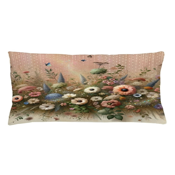 Ambesonne Floral Eucalyptus Throw Pillow Cushion Cover, Boho Wild Garden, 36" X 16", Rose and Olive Green