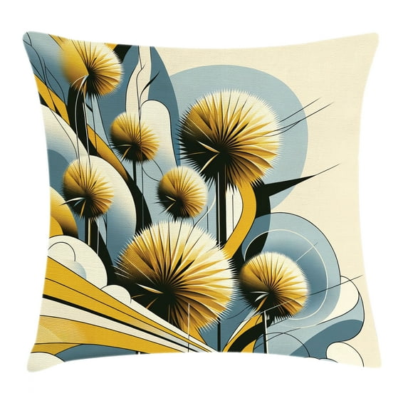 Ambesonne Floral Eucalyptus Throw Pillow Cushion Cover, Summery Thistles, 24" X 24", Mustard Blue Grey Cream