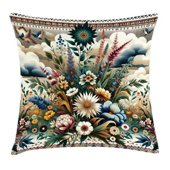 Ambesonne Floral Eucalyptus Throw Pillow Cushion Cover, Western Bloom, 24" X 24", Dark Tan Multicolor