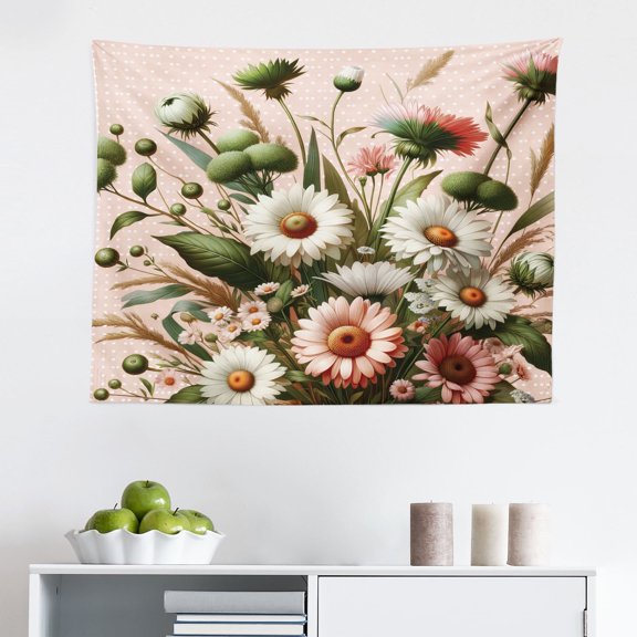 Ambesonne Floral Eucalyptus Wall Hanging Tapestry, Blushing Blooms, 28"x23", Blush Forest Green Pink