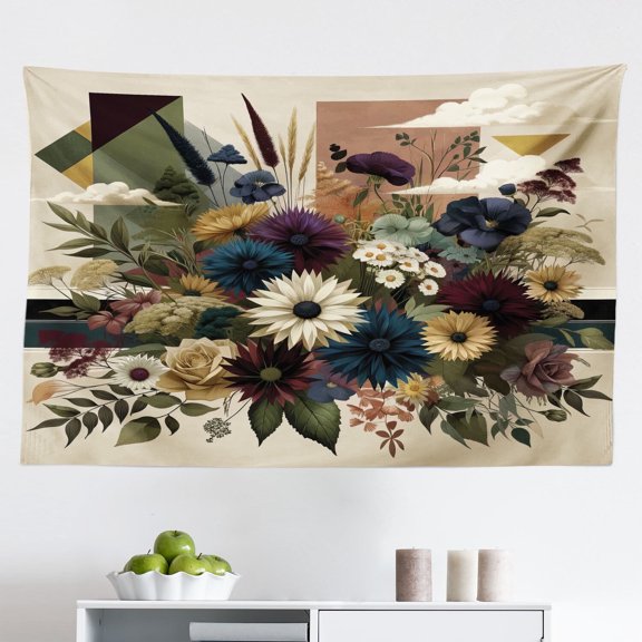 Ambesonne Floral Eucalyptus Wall Hanging Tapestry, Rustic Seasonal, 45"x30", Eggshell Maroon Green