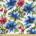 thumbnail image 1 of Ambesonne Floral Fabric by the Yard, Blue Red Flowers Watercolor, 1 Yard, Dark Violet and Olive Green, 1 of 1