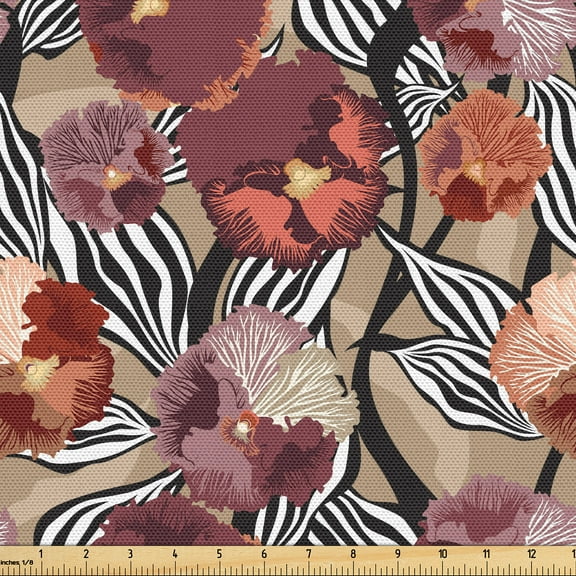 Ambesonne Floral Fabric by the Yard Upholstery, Botanical Vintage Nature, 1 Yard, Dried Rose and Warm Taupe