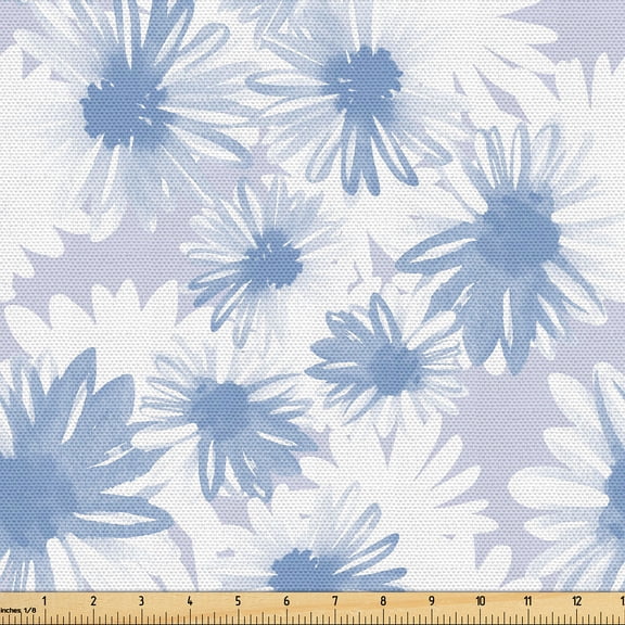 Ambesonne Floral Fabric by the Yard Upholstery, Chamomile Petal Pastel Bloom, 1 Yard, Pale Ceil Blue and White