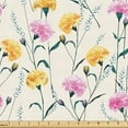 thumbnail image 1 of Ambesonne Floral Fabric by the Yard Upholstery, Colorful Carnation Flowers, 3 Yards, Dark Yellow and Soft Pink, 1 of 5