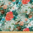 thumbnail image 1 of Ambesonne Floral Fabric by the Yard Upholstery, Colorful Digital Flower Plot, 3 Yards, Dark Coral and Hunter Green, 1 of 1