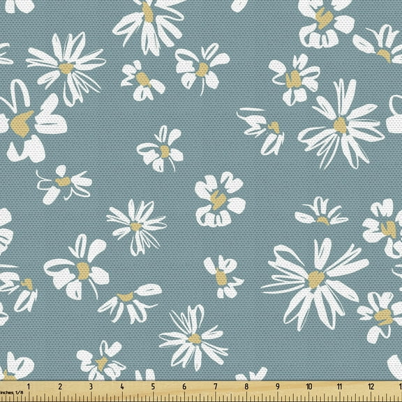 Ambesonne Floral Fabric by the Yard Upholstery, Daisies Botanical Vintage, 10 Yards, Pastel Brown and Pale Teal