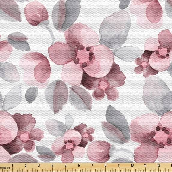 Ambesonne Floral Fabric by the Yard Upholstery, Flower Sketch Romantic Hues, 1 Yard, Dimgray Dried Rose