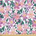 thumbnail image 1 of Ambesonne Floral Fabric by the Yard Upholstery, Flowers Watercolor Circles, 2 Yards, Forest Green Pastel Pink, 1 of 1