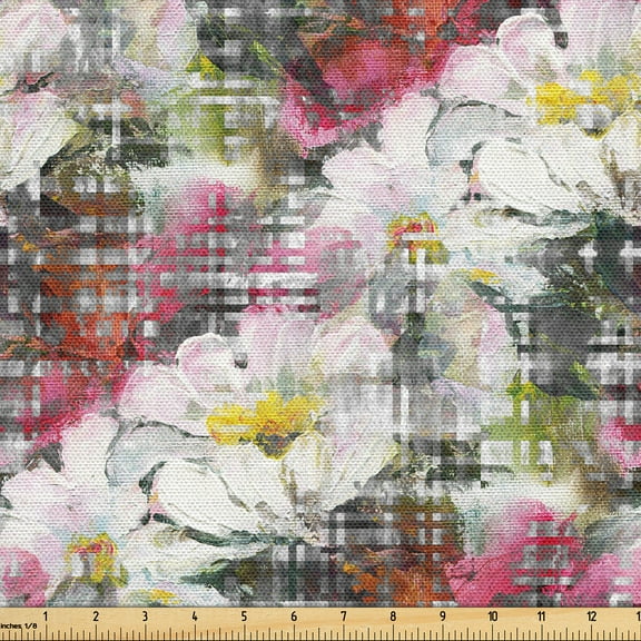 Ambesonne Floral Fabric by the Yard, Flowers of Spring Garden Art, 10 Yards, Grey Multicolor