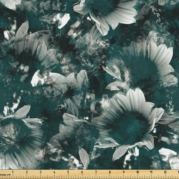 Ambesonne Floral Fabric by the Yard Upholstery, Goth Grunge Flower Pattern, 10 Yards, Pale Petrol Blue Eggshell