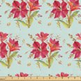 thumbnail image 1 of Ambesonne Floral Fabric by the Yard Upholstery, Lily Flowers Botanic Retro, 5 Yards, Ruby Pale Mint Green, 1 of 1