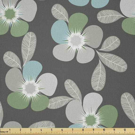 Ambesonne Floral Fabric by the Yard Microfiber, Abstract Flowers and Leaves, 10 Yards, Grey Pale Sage Green