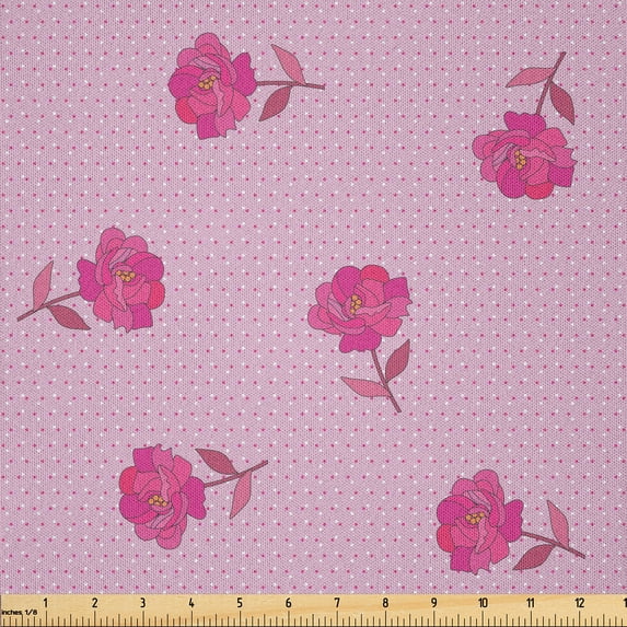 Ambesonne Floral Fabric by the Yard Microfiber, Blooming Romantic Garden Art, 2 Yards, Hot Pink Grey Pink