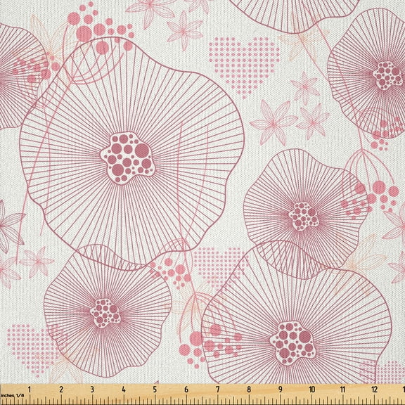 Ambesonne Floral Fabric by the Yard Microfiber, Blooms of a Romantic Spring, 1 Yard, Dried Rose and White