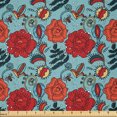thumbnail image 1 of Ambesonne Floral Fabric by the Yard Microfiber, Bohemian Flowers Folkloric, 5 Yards, Vermilion and Pale Blue, 1 of 2