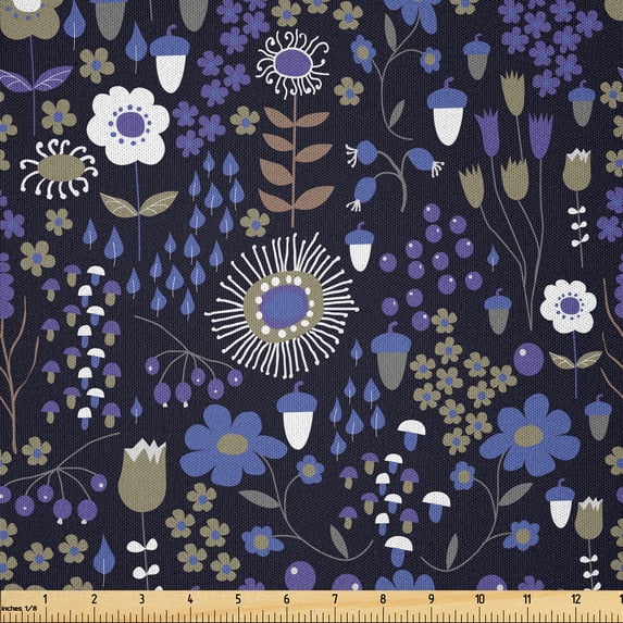 Ambesonne Floral Fabric by the Yard Microfiber, Botanical Elements Pattern, 1 Yard, Quartz Cocoa
