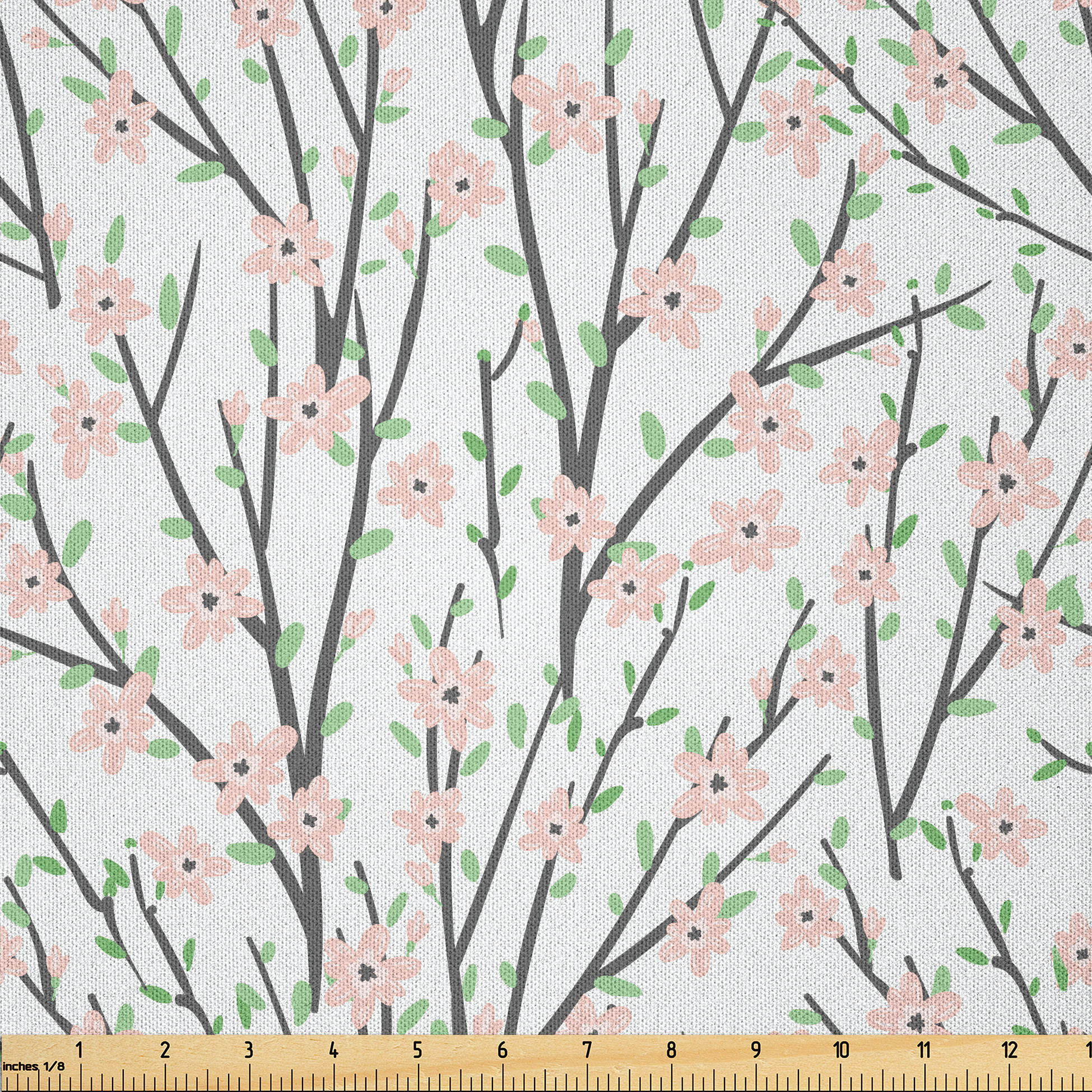 Spring Light Colors Motfi Ambesonne Floral Fabric by the Yard Microfiber, Cartoon Spring Foliage ...