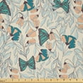 thumbnail image 1 of Ambesonne Floral Fabric by the Yard Microfiber, Charming Flowers Butterflies, 5 Yards, Eggshell Dark Seafoam, 1 of 1