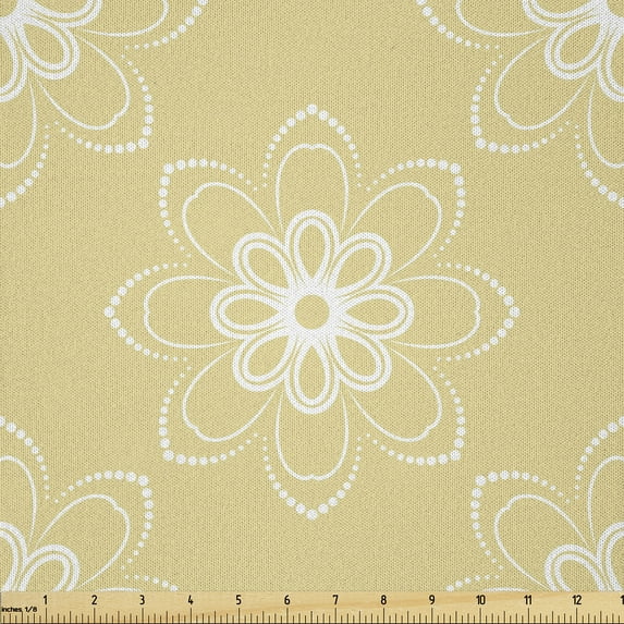 Ambesonne Floral Fabric by the Yard Microfiber, Classical Dotted Flowers, 1 Yard, Pale Camel White