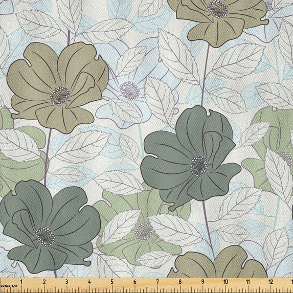 Ambesonne Floral Fabric by the Yard Microfiber, Colorful Roses and Leaves, 10 Yards, White Laurel Green